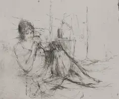Bernard Dunstan, Untitled, Woman in a nightdress pencil 25.5 x 30.5cm