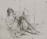 Bernard Dunstan, Untitled, Woman in a nightdress pencil 25.5 x 30.5cm