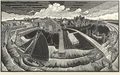 James Dodds, Untitled, Past and Present' linocut