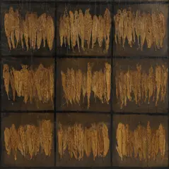 Panos Charalambous, Untitled, leaves and mixed media on canvas 150 x 150cm
