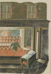 Untitled by Eric Ravilious, 'Bakers and Confectioners' lithograph in colours, sold Apr 2025