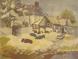 John Aldridge, Untitled, 'Essex Farmyard' lithograph in colours
