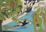 Edward Bawden, Untitled, 'The Daw In Borrowed Feathers' (MG 087) linocut in colours