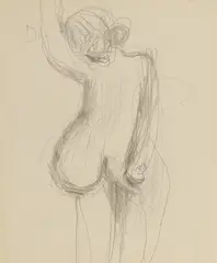 Untitled by Roger Hilton, 'Standing Female Nude with Left Arm Raised' pencil 25.5 x 20cm, sold Apr 2025