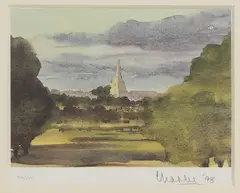 Hm King Charles, Untitled, 'Tetbury Church From Highgrove House' lithograph in colours