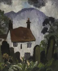 Untitled by Lucy Harwood, The white cottage oil on canvas 61 x 51cm, sold Apr 2025