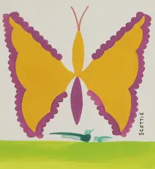 Untitled by Scottie Wilson, watercolour and gouache 17 x 14.5cm Provenance: Monika Kinley; with Vivienne Roberts, sold Apr 2025