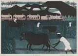 Julian Trevelyan, Untitled, 'Buffaloes' etching and aquatint in colours