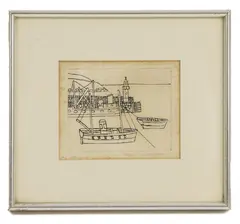 Bryan Pearce, Untitled, ' The Stone Boat at Newlyn' etching