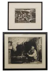 John Buckland Wright, Untitled, and Charles W Cain (1893-1962) 'Indian Silversmith' etching