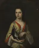 Charles d'Agar, Untitled, in a yellow dress and holding her pet spaniel oil on canvas