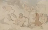 Thomas Rowlandson, Untitled, A snowball fight pen and ink and watercolour 12.5 x 19.5cm