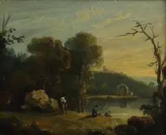 Untitled by Richard Wilson, Anglers on the Wye oil on panel 18 x 21.5cm, sold Nov 2024