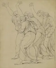 Untitled by Samuel Woodforde, Study for 'The Prodigal Son' pen and ink over pencil 24 x 20cm, sold Nov 2024