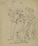Samuel Woodforde, Untitled, Study for 'The Prodigal Son' pen and ink over pencil 24 x 20cm