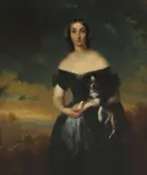 Franz Xaver Winterhalter, Untitled, holding a spaniel under her left arm oil on canvas 57 x 46cm