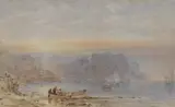 George Weatherill, Untitled, A coastal scene at sunset watercolour 11 x 17.5cm