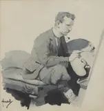 John Hassall, Untitled, watercolour en grisaille 21.5 x 19.5cm