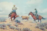 Melvin Warren, Two cowboys roping a steer, circa 1960, oil on canvas