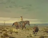 Melvin Warren, Cowboy and steer, 1965, oil on canvas
