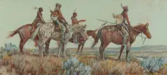 Nick Eggenhofer, Four Mounted Native American Scouts, gouache on paperboard