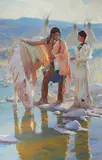 Ronald S. Riddick, Lakota Warrior's Farewell, oil on linen