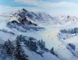 Mark King, Snow on Top of Mountains with Skiers