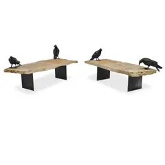 Peter Woytuk, Raven benches (Two works), 2001, bronze ravens mounted on stone and metal benches