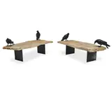 Peter Woytuk, Raven benches (Two works), 2001, bronze ravens mounted on stone and metal benches