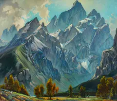 Robert Clunie, Cathedral View Grand Teton Range Wyo., 1937, oil on canvas