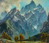 Robert Clunie, Cathedral View Grand Teton Range Wyo., 1937, oil on canvas