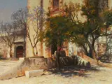 Richard Murray, Church at San Miguel, oil on Masonite