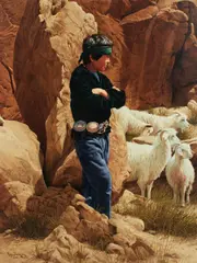 Watching the Flock by Ray Swanson, 1984, oil on canvas, sold Aug 2021