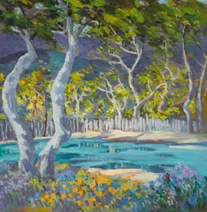 Mary DeNeale Morgan, Summertime Up the River (Carmel Valley), circa 1925-1930, oil on Masonite