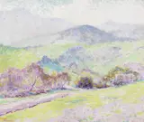 William Clapp, California Hills in Yellow and Lavender, 1938, oil on Masonite
