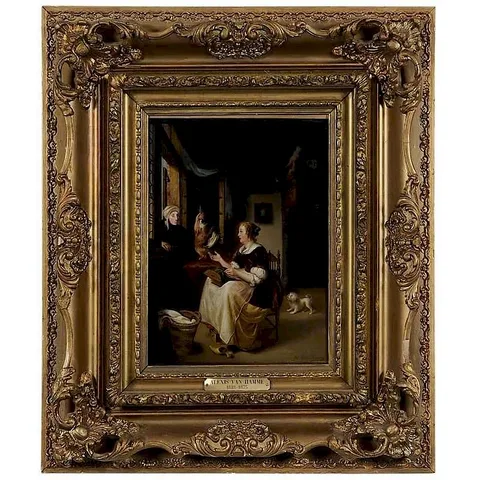 The Lace Maker's Dinner by Alexis van Hamme, oil on canvas, sold Sep 2017