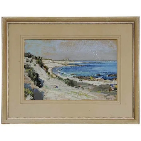 Alexandre Nozal, Coastal Scene, pastel and charcoal on paper board