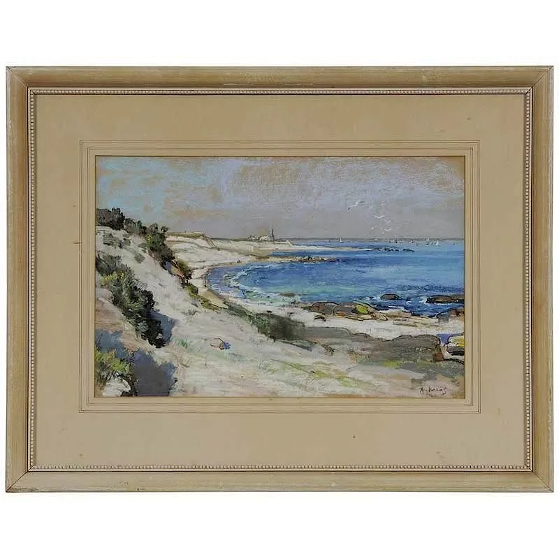 Alexandre Nozal, Coastal Scene, pastel and charcoal on paper board