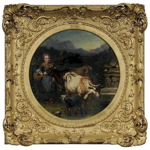 John M. Michie, Pastoral Scene with Two Cows, oil on canvas
