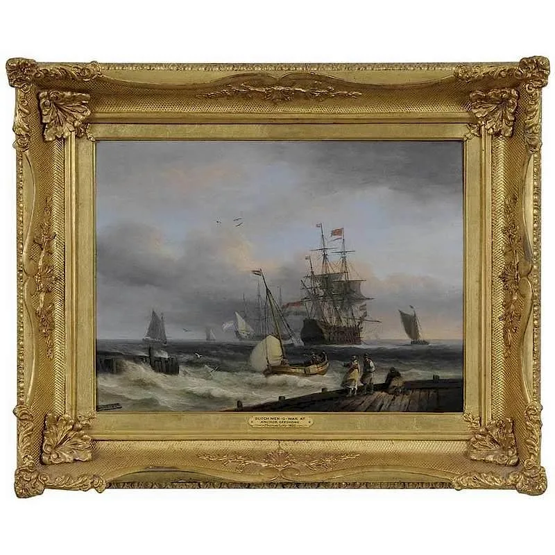 Thomas Luny, Â  Dutch Man-O-War at Anchor Offshore, oil on panel