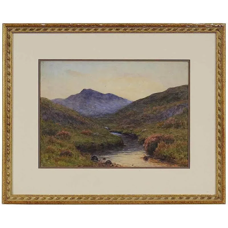 Charles Edward Bentley, Highland Mountains, watercolor on board