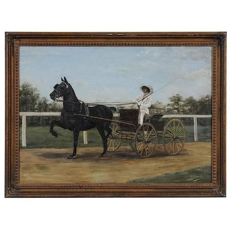 Marguerite Kirmse, Hackney Pulling a Carriage on a Track, 1913, oil on canvas