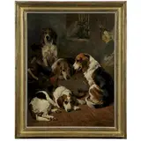 John Emms, After the Chase, beagles in a kennel
