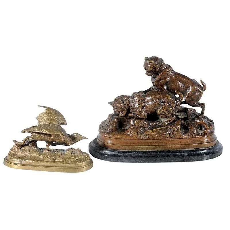 Two miniature desktop bronzes: Terriers by Jules Moigniez, patinated bronze, sold Jul 2017