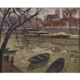 Maurice Marlin, Fishing Along the Seine, Oil on canvas