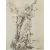 Frederick William MacMonnies, Figure Study of Triomphe Figures, Charcoal on paper