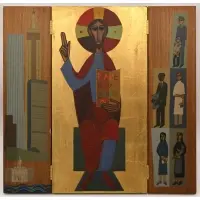 A.W. Richard Sipe, Christ the Savior, Acrylic and gold leaf on wood