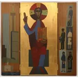 A.W. Richard Sipe, Christ the Savior, Acrylic and gold leaf on wood