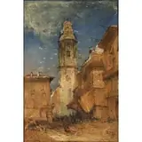Jules Henri Veron-Fare, Bell Tower of Santa Catalina Martyr, Valencia, Watercolor on card