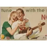 Illustration Art, Young Couple Singing, Oil on canvas
